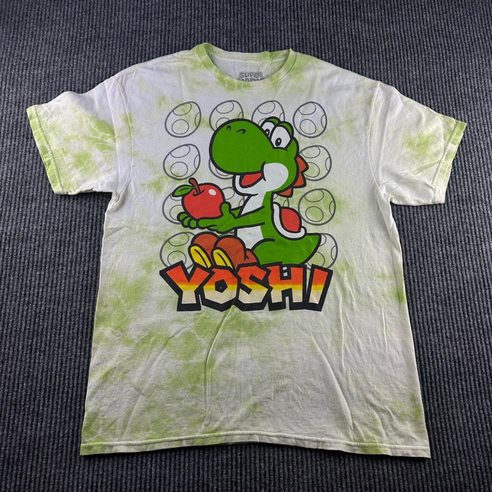 Super Mario Yoshi Tie Dye Graphic T-Shirt Mens Large Green White Nintendo 2023